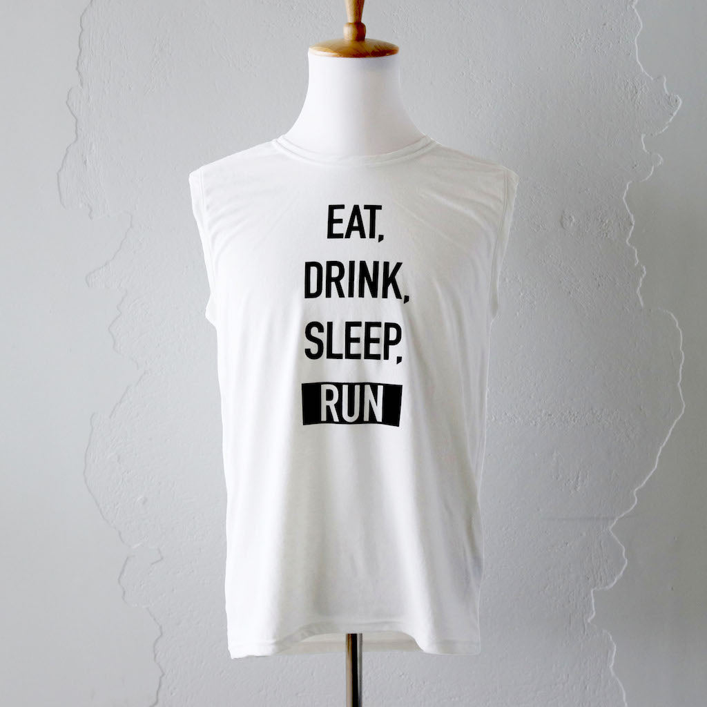 EAT DRINK SLEEP RUN / STREET Sleeve-less Tee Vertical Mono (White)