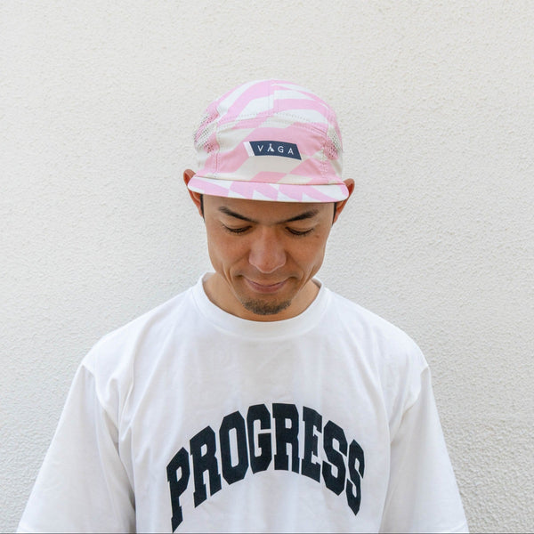 VAGA FEATHER RACING CAP (TAUPE GREY / PASTEL PINK / NAVY BLUE)
