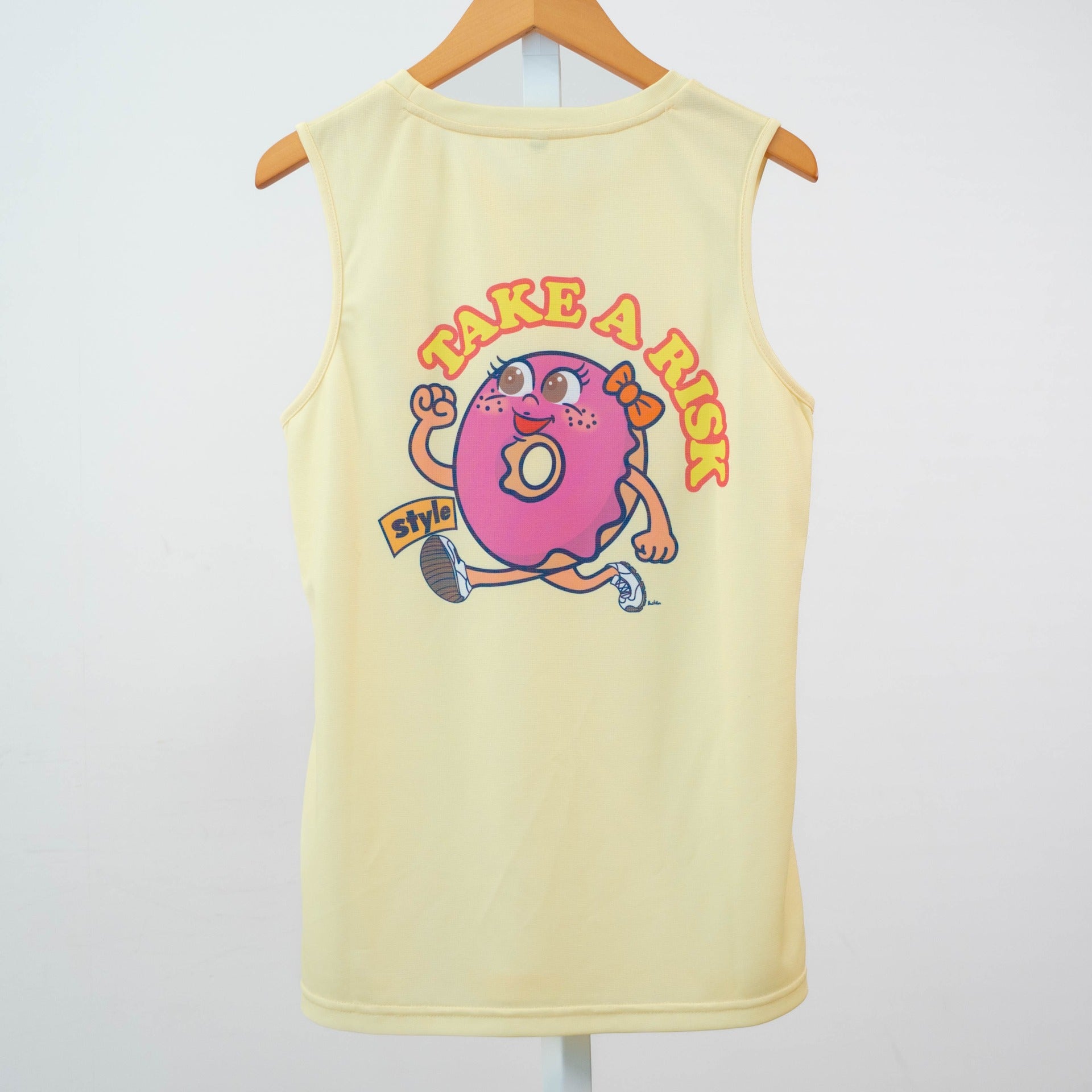 Style | DONUTS "TAKE A RISK" Sleeve-less Tee by JINGER (Women's Yellow)