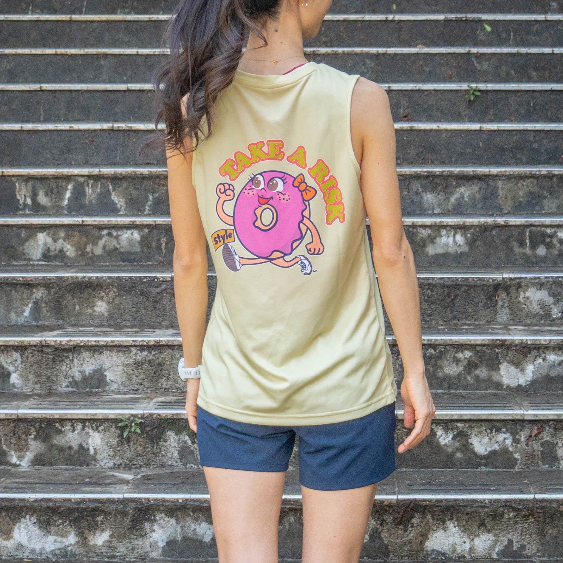 Style | DONUTS "TAKE A RISK" Sleeve-less Tee by JINGER (Women's Yellow)