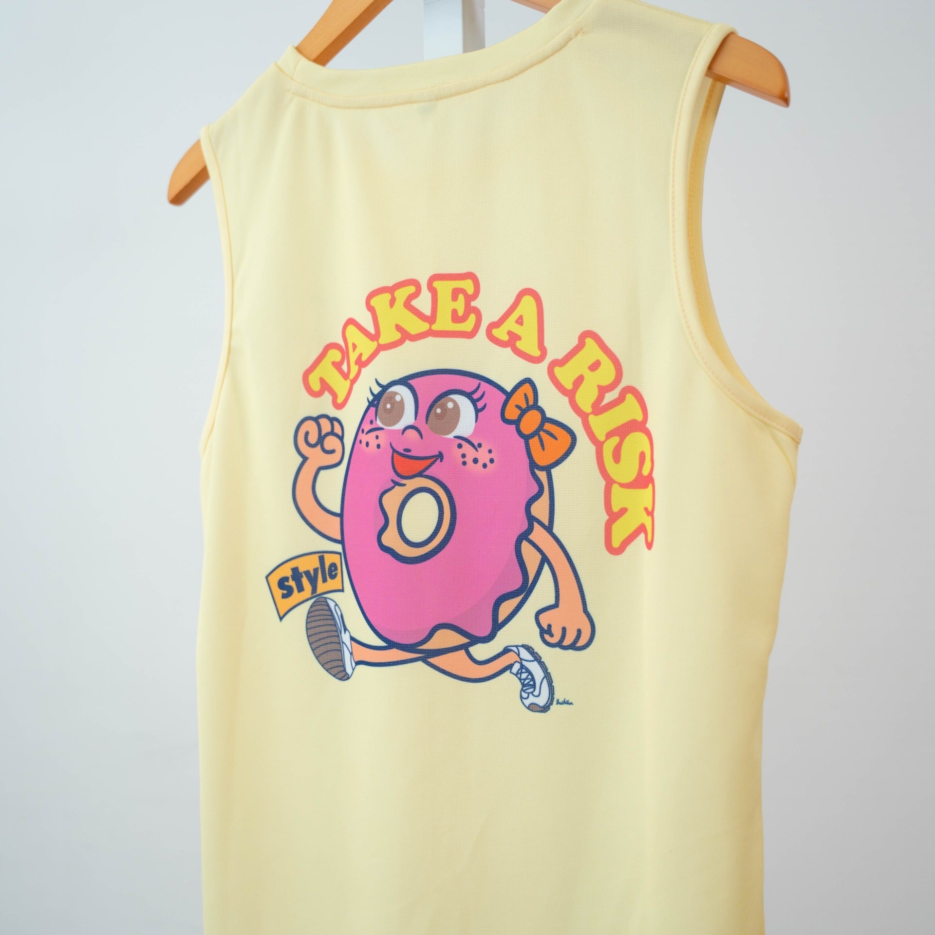 Style | DONUTS "TAKE A RISK" Sleeve-less Tee by JINGER (Women's Yellow)