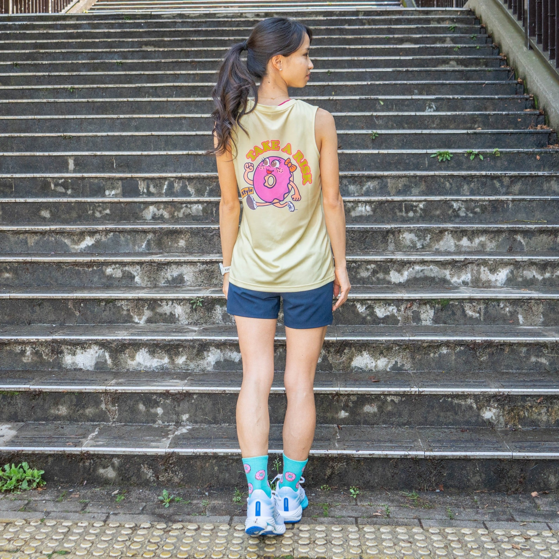 Style | DONUTS "TAKE A RISK" Sleeve-less Tee by JINGER (Women's Yellow)