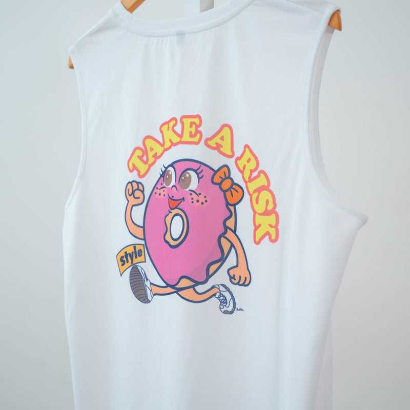 Style | DONUTS "TAKE A RISK" Sleeve-less Tee by JINGER (Men's White)