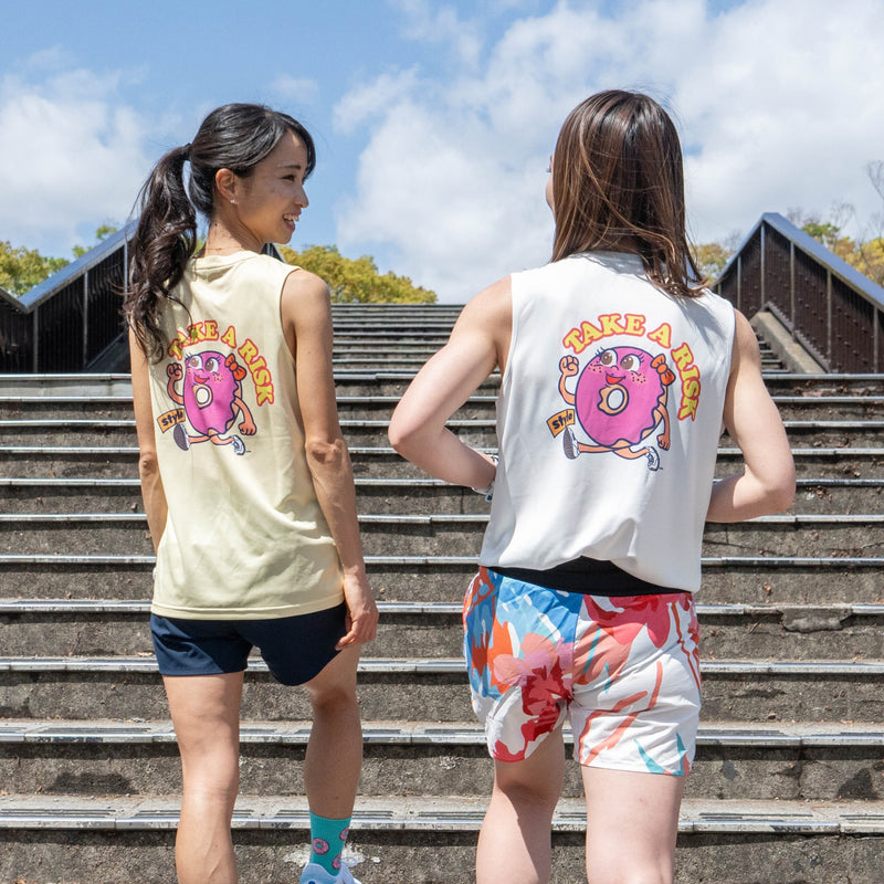 Style | DONUTS "TAKE A RISK" Sleeve-less Tee by JINGER (Women's Yellow)