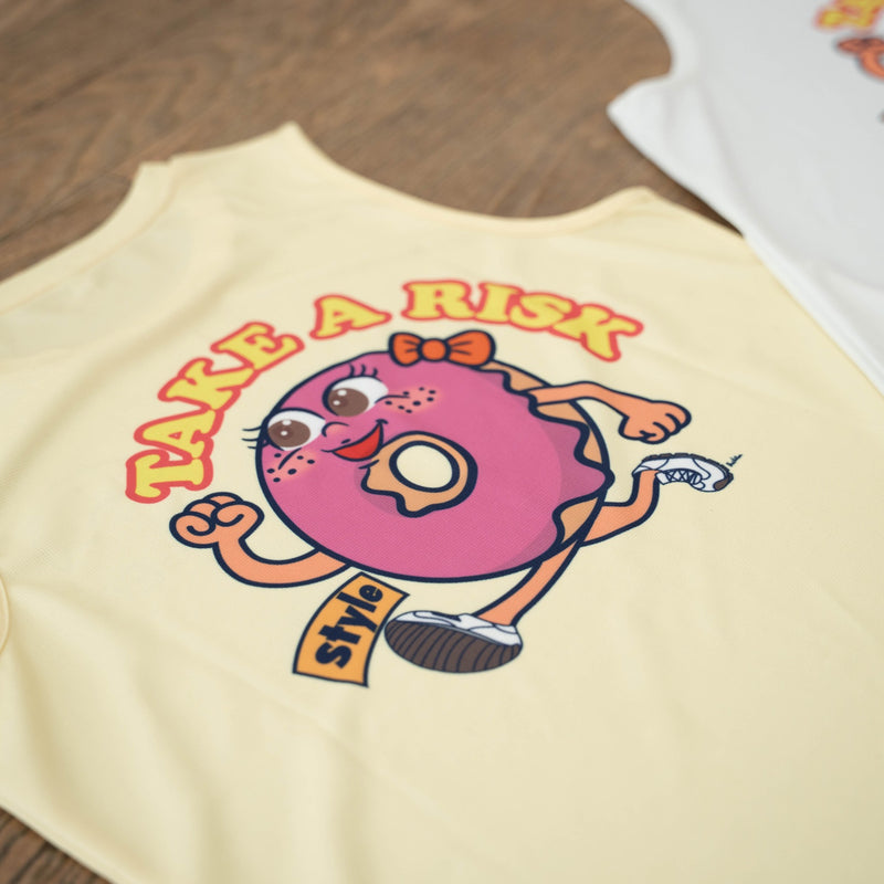 Style | DONUTS "TAKE A RISK" Sleeve-less Tee by JINGER (Women's Yellow)