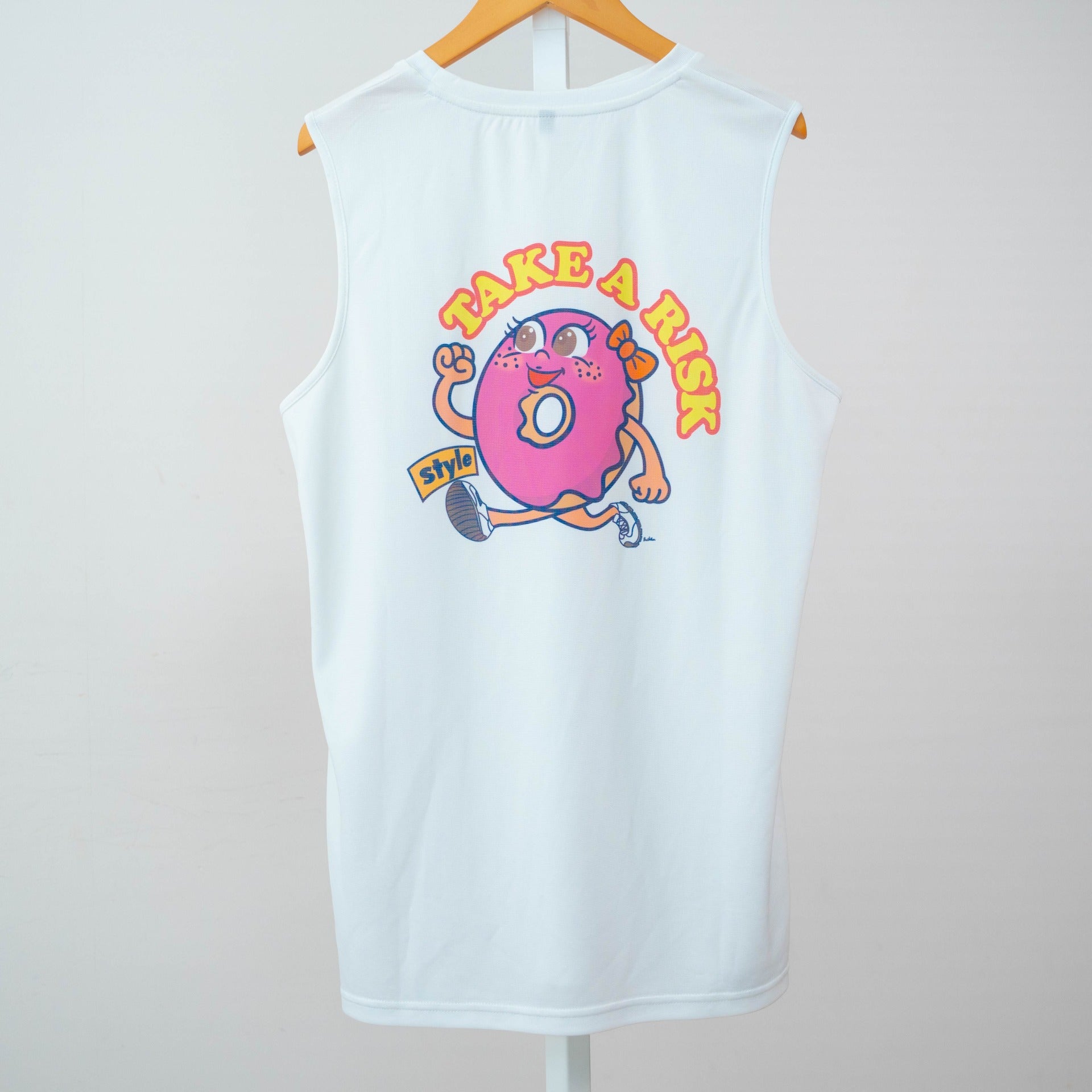 Style | DONUTS "TAKE A RISK" Sleeve-less Tee by JINGER (Men's White)