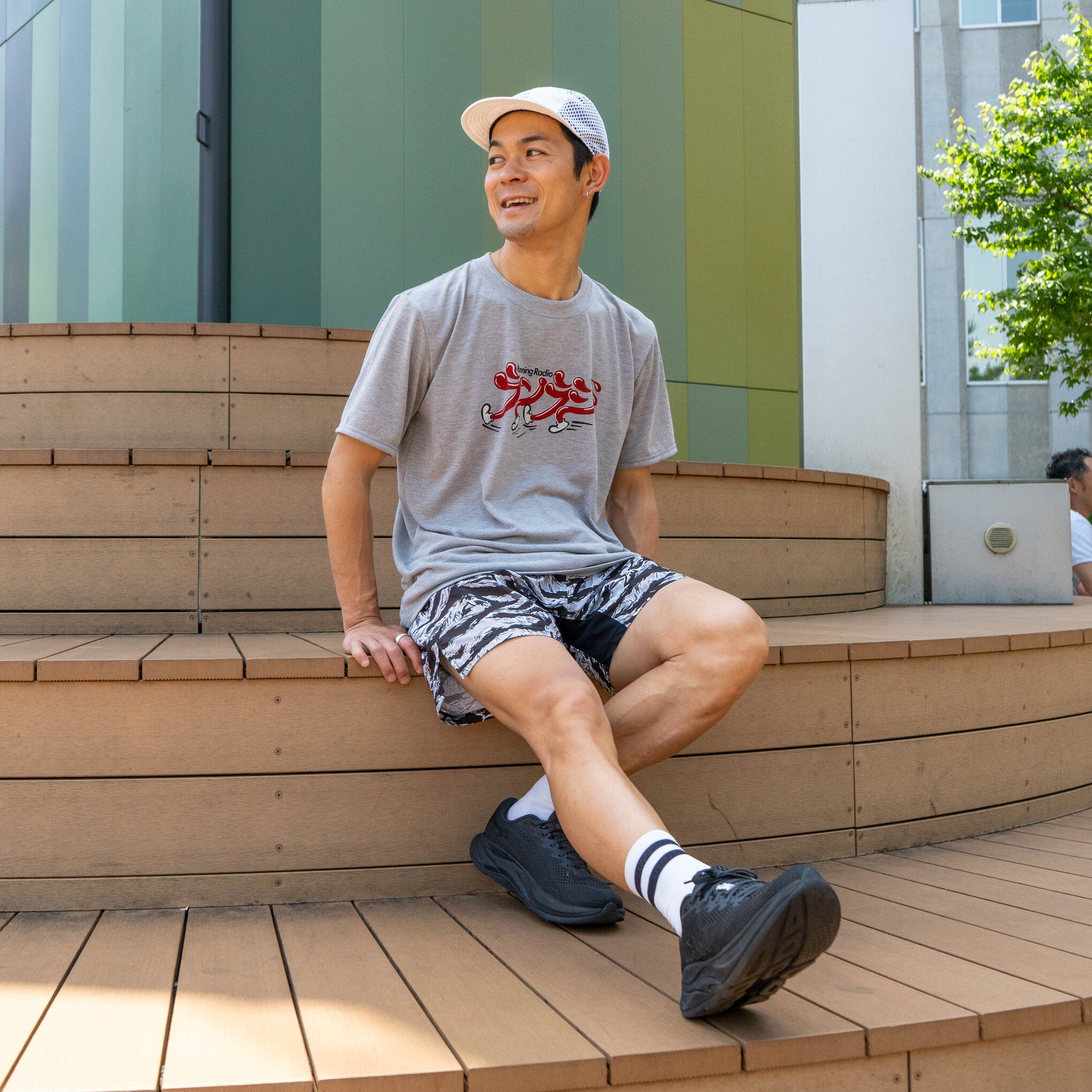 ランラジ Original Tee (Vintage-style Print / Gray)