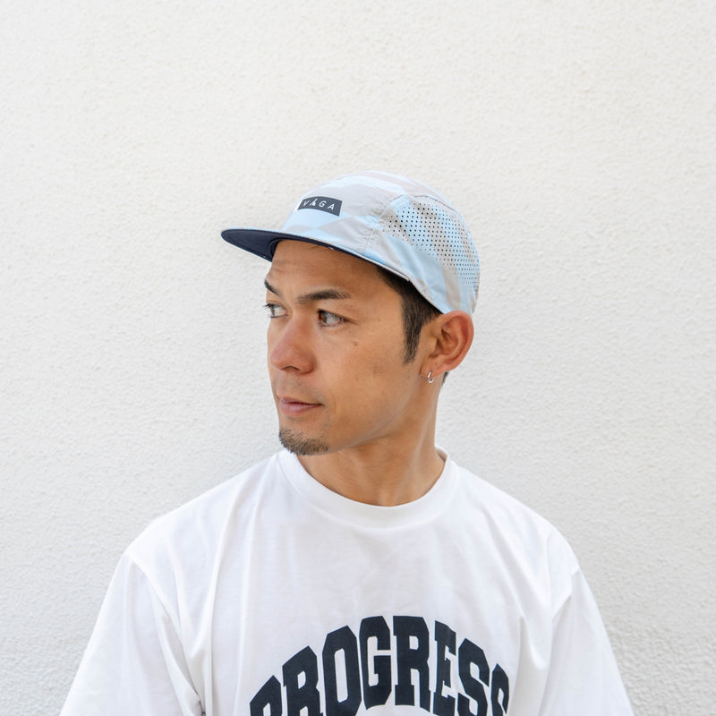 VAGA FEATHER RACING CAP (PASTEL BLUE / LIGHT TAUPE / NAVY BLUE)