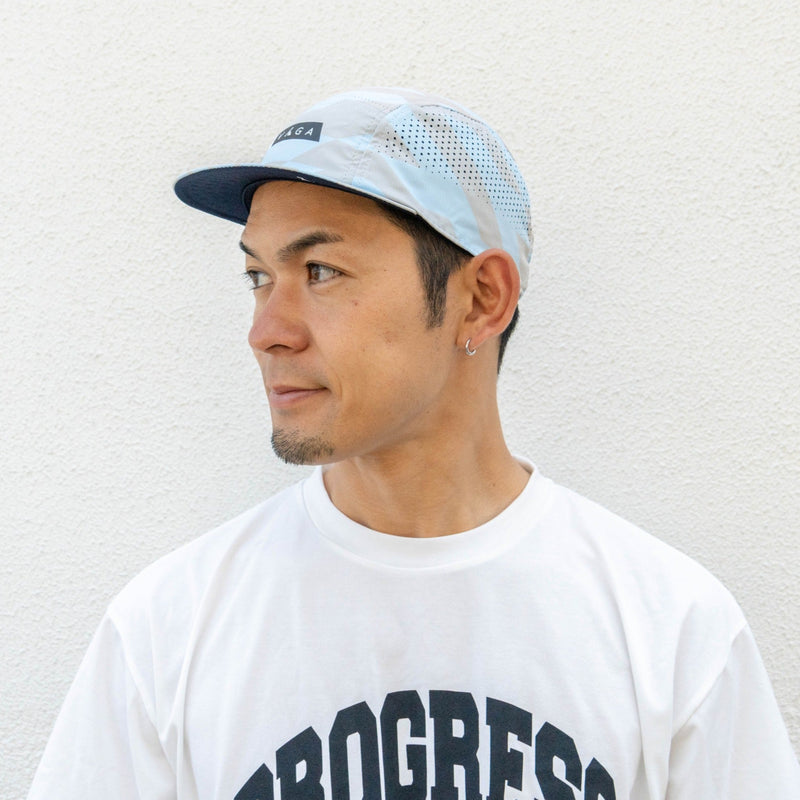 VAGA FEATHER RACING CAP (PASTEL BLUE / LIGHT TAUPE / NAVY BLUE)