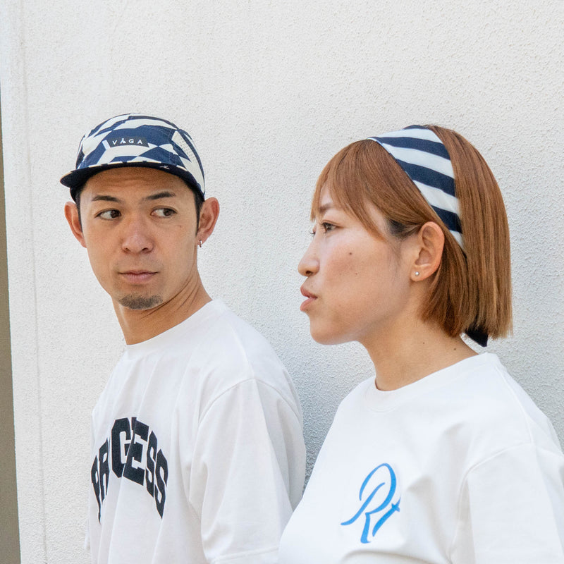 VAGA SUMMER PRINTED HEADBAND (PASTEL YELLOW / NAVY BLUE)