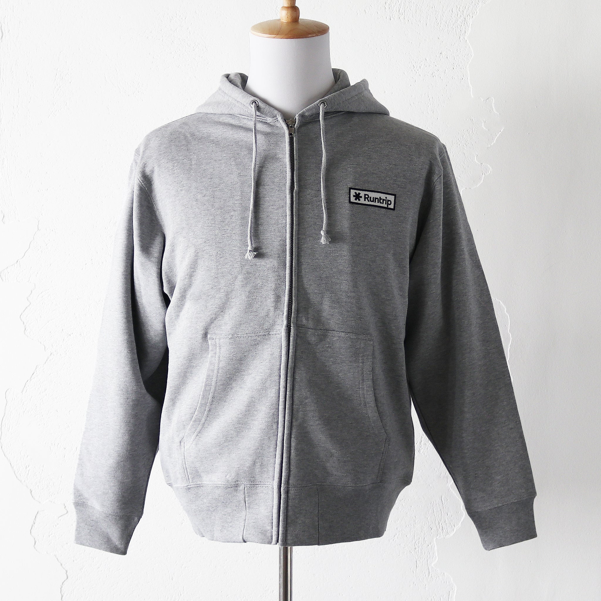 Runtrip Logo Patch Full Zip Hoodie (Gray) 