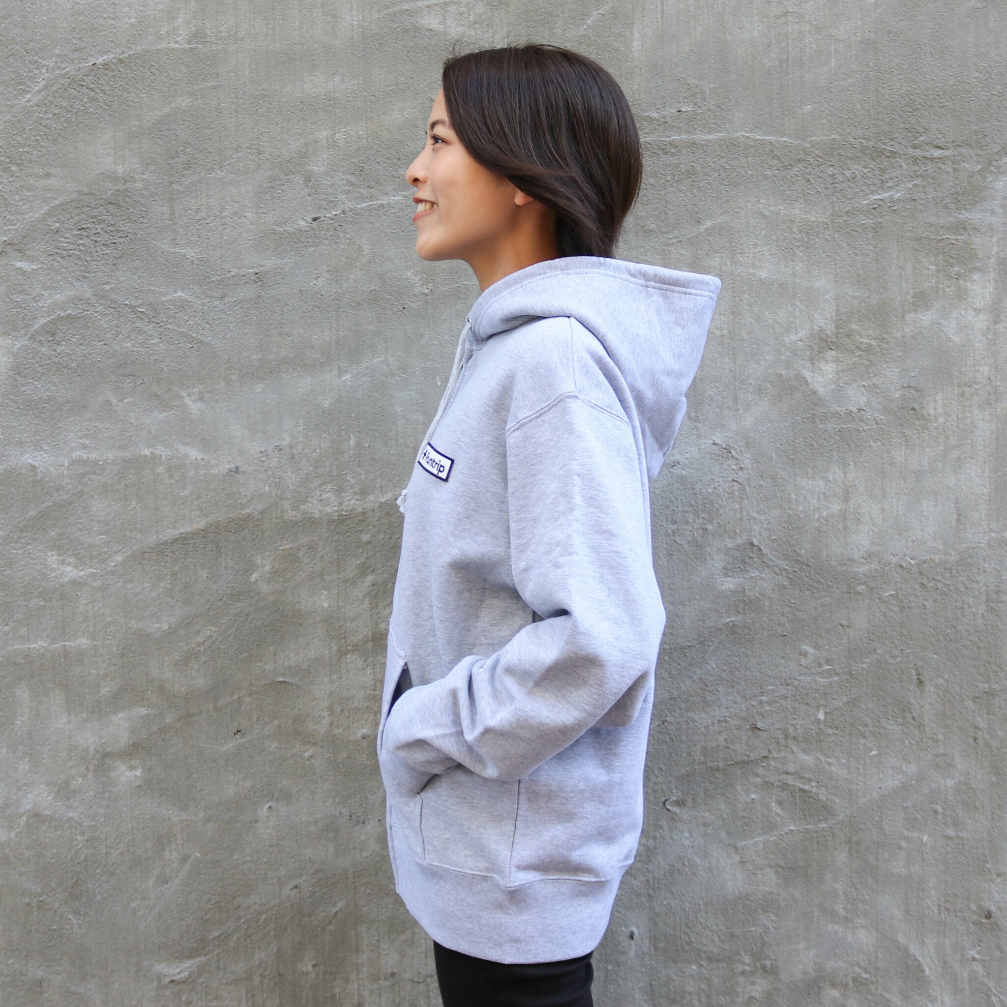 Runtrip Logo Patch Full Zip Hoodie (Gray) 