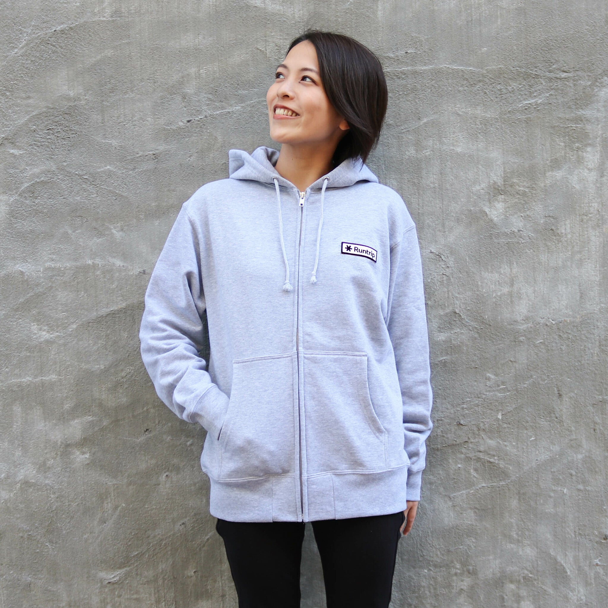 Runtrip Logo Patch Full Zip Hoodie (Gray) 