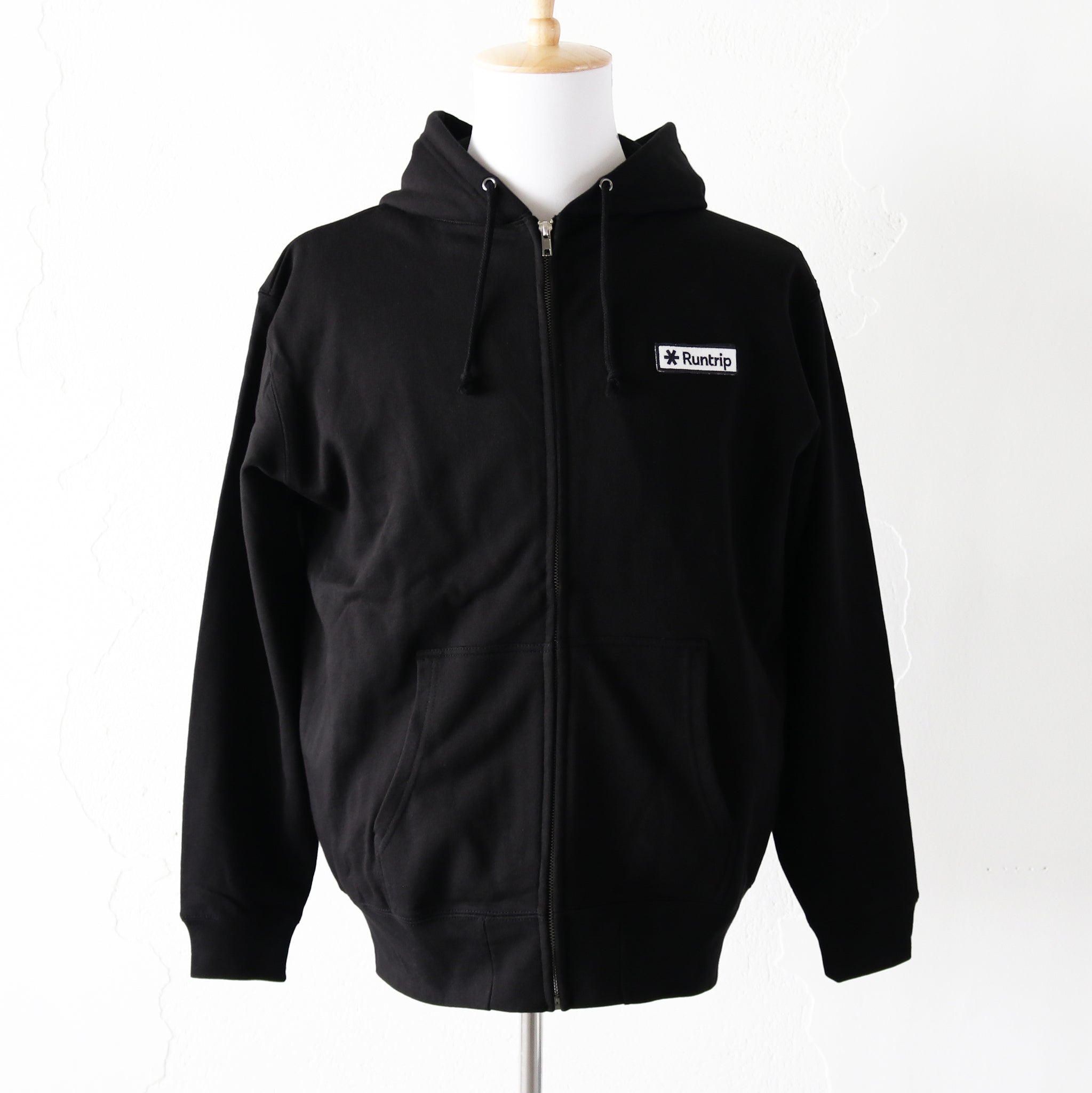 Runtrip Logo Patch Full Zip Hoodie (Black) 