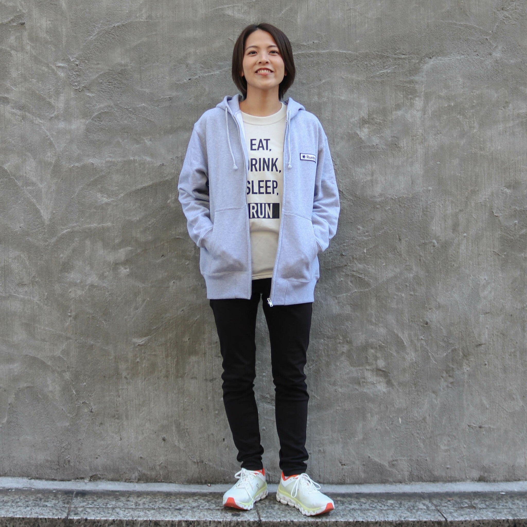 Runtrip Logo Patch Full Zip Hoodie (Gray) 