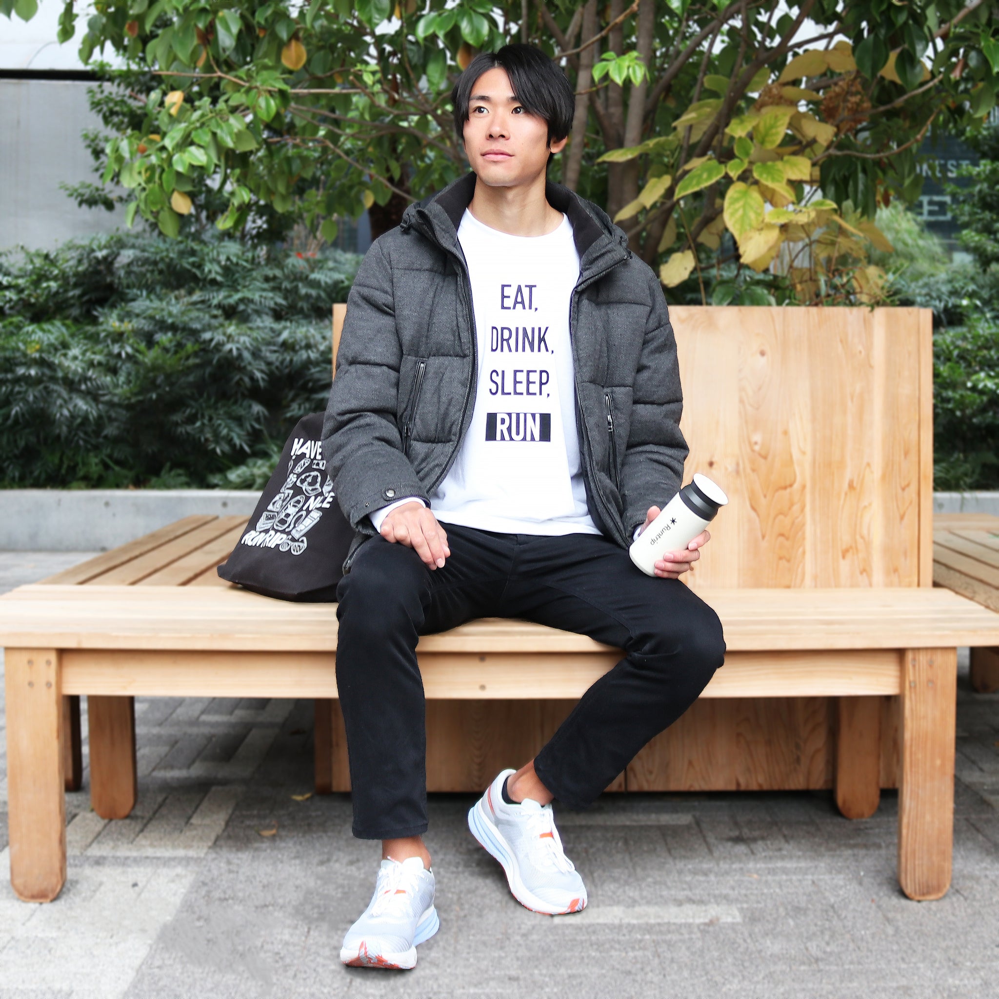 EAT DRINK SLEEP RUN / STREET Long-Sleeve Tee Vertical Mono (White)