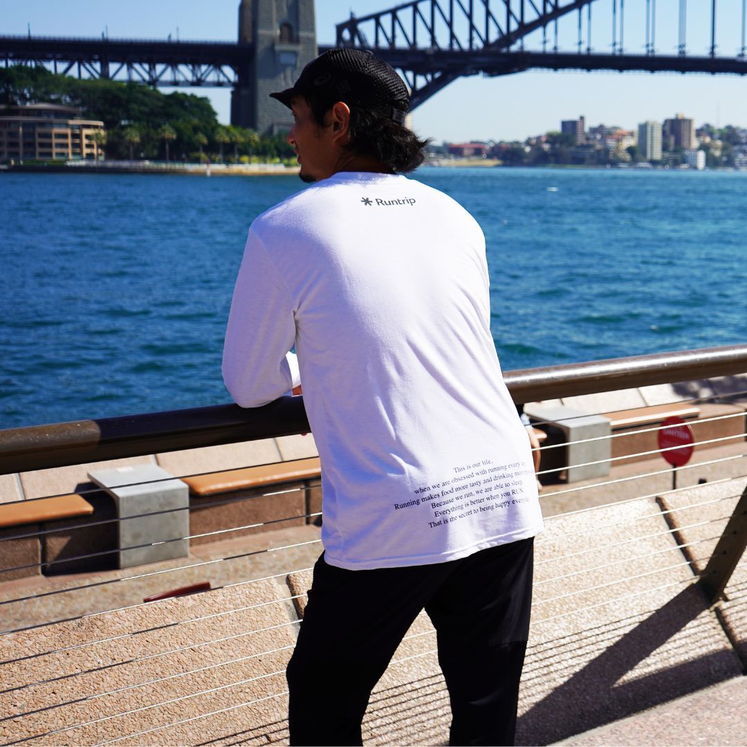 EAT DRINK SLEEP RUN / STREET Long-Sleeve Tee Vertical Mono (White)