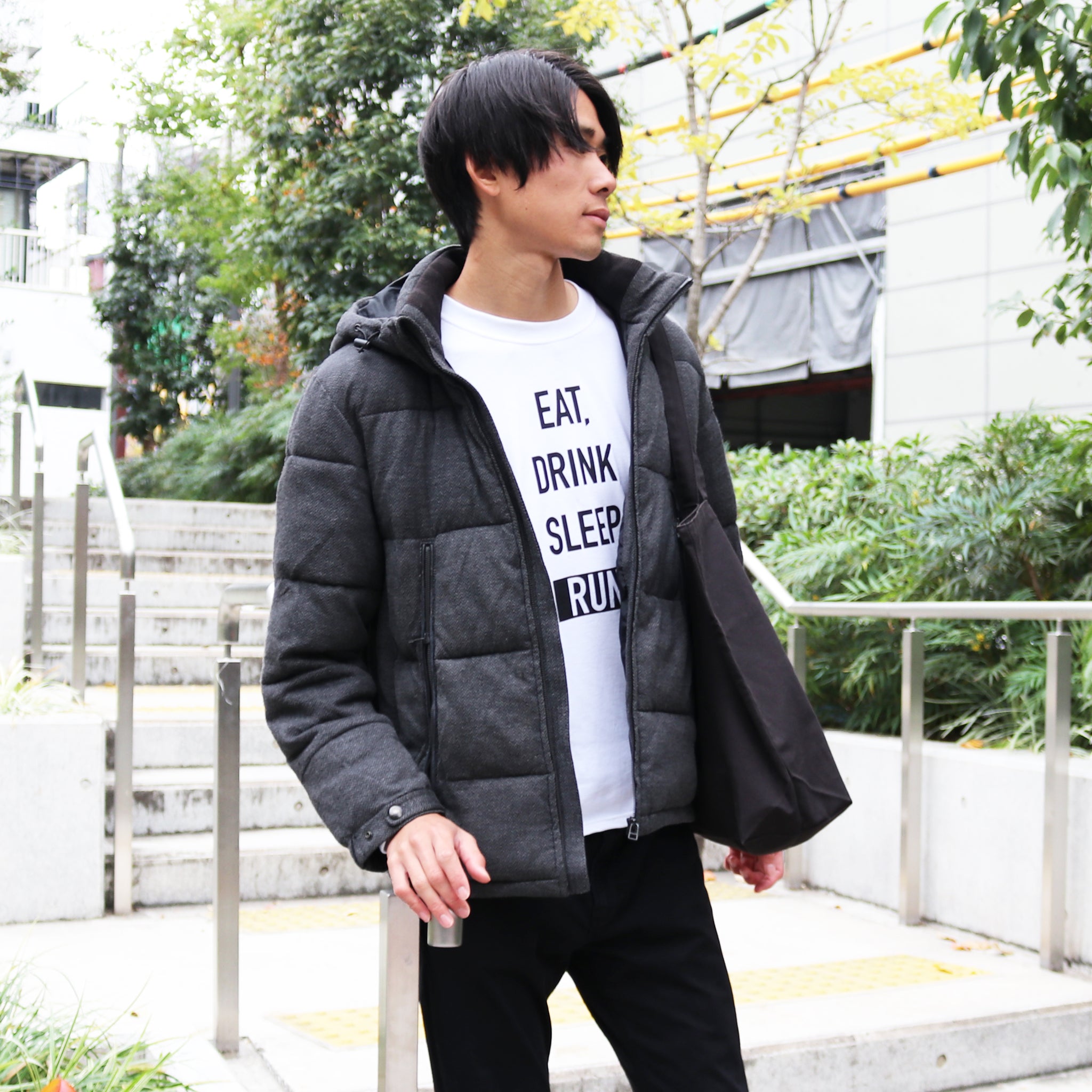 EAT DRINK SLEEP RUN / STREET Long-Sleeve Tee Vertical Mono (White)