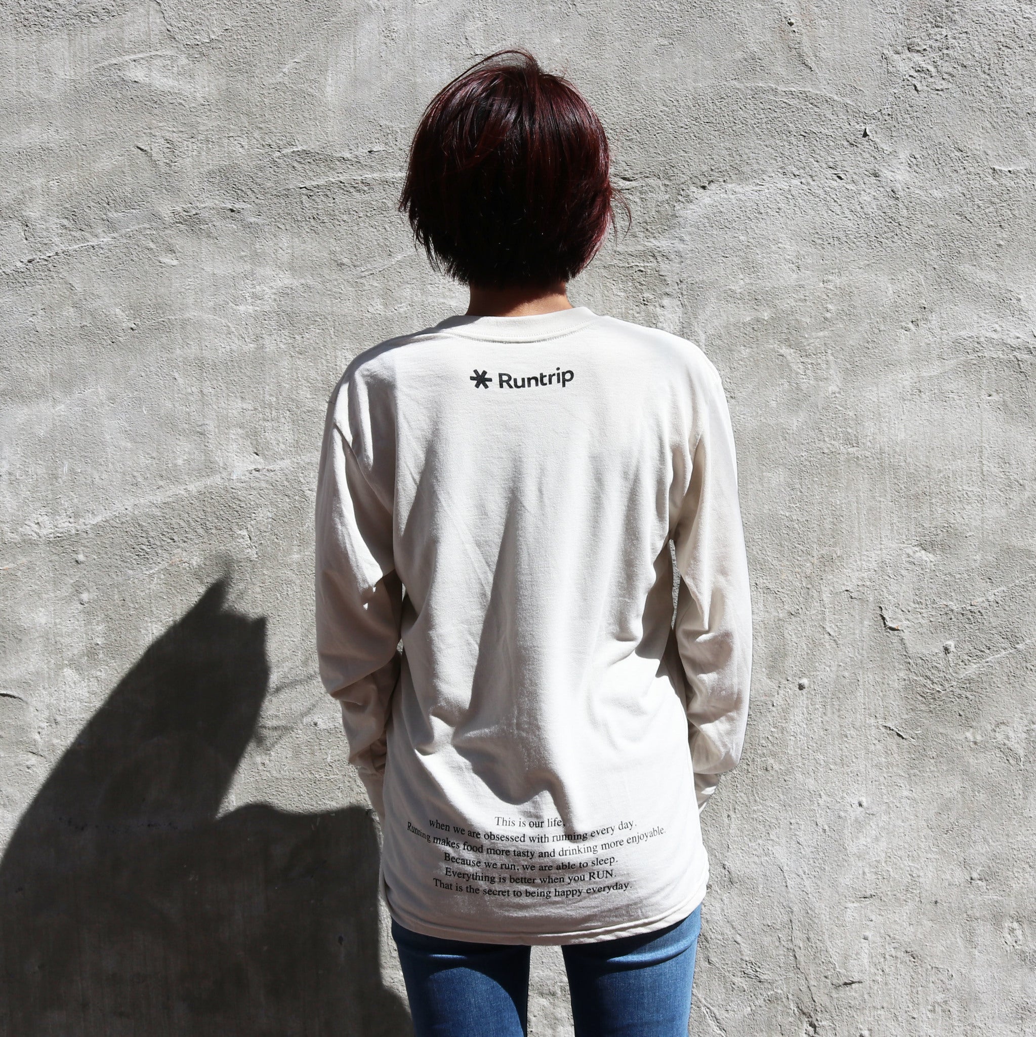 EAT DRINK SLEEP RUN / STREET Long-Sleeve Tee Vertical Mono (Beige)