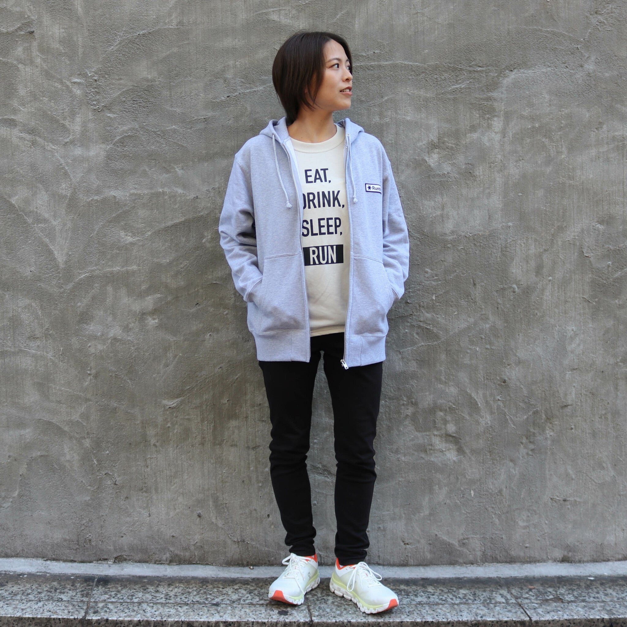 Runtrip Logo Patch Full Zip Hoodie (Gray) 