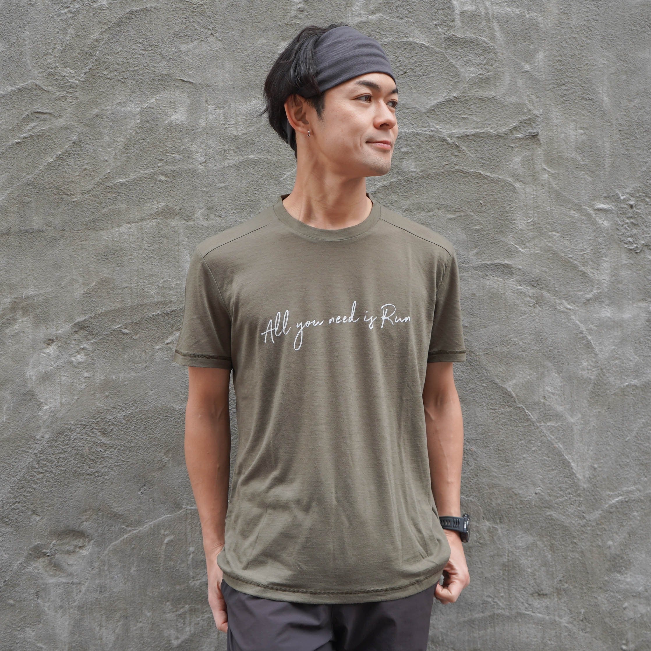 Men's All you need is Run Merino Wool Tee (Stone Gray)