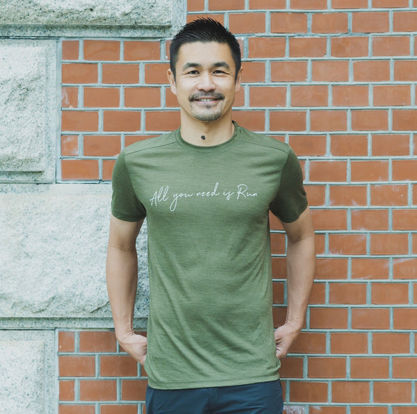 Men's All you need is Run Merino Wool Tee (Khaki)