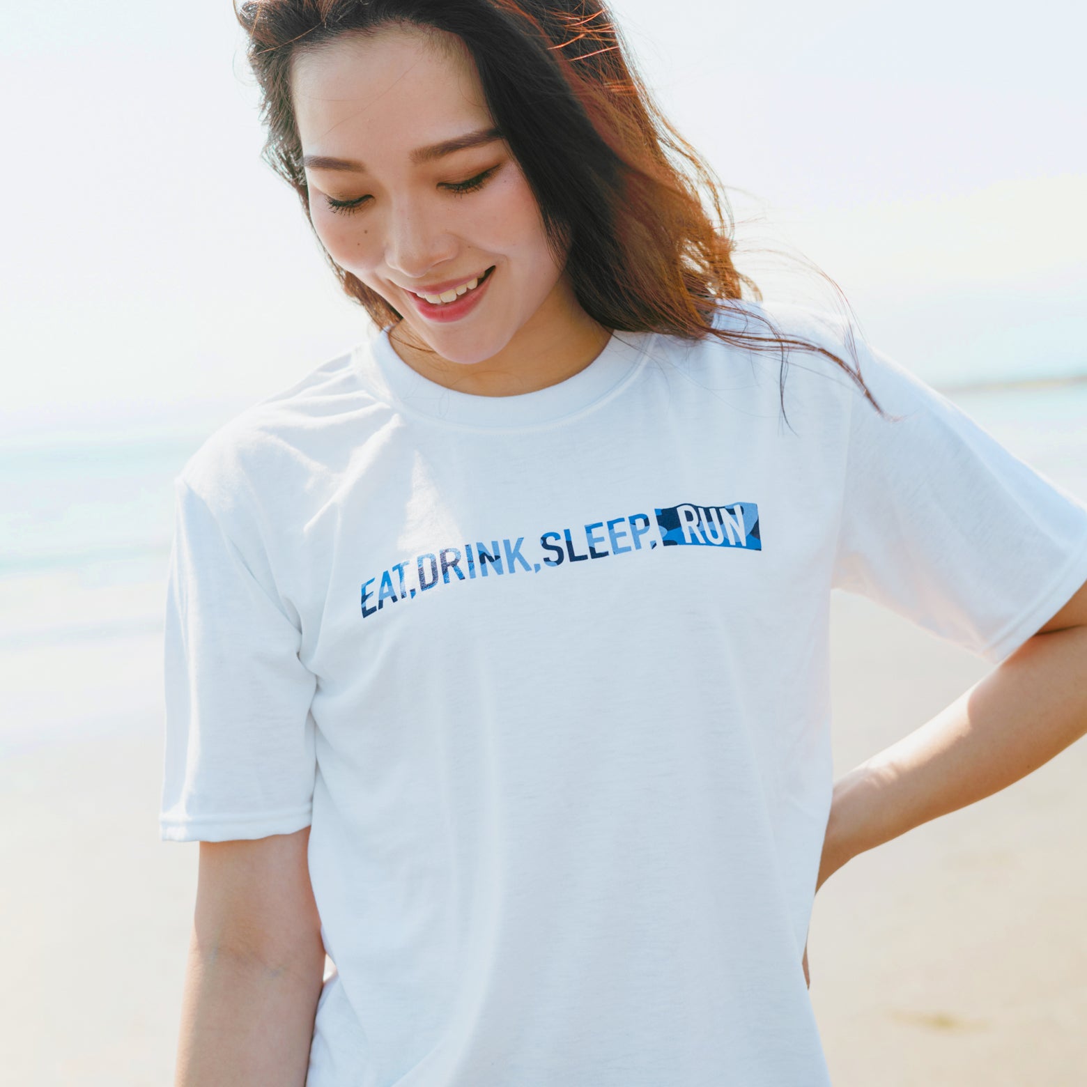 EAT DRINK SLEEP RUN / STREET Tee (BLUE Camo/White）