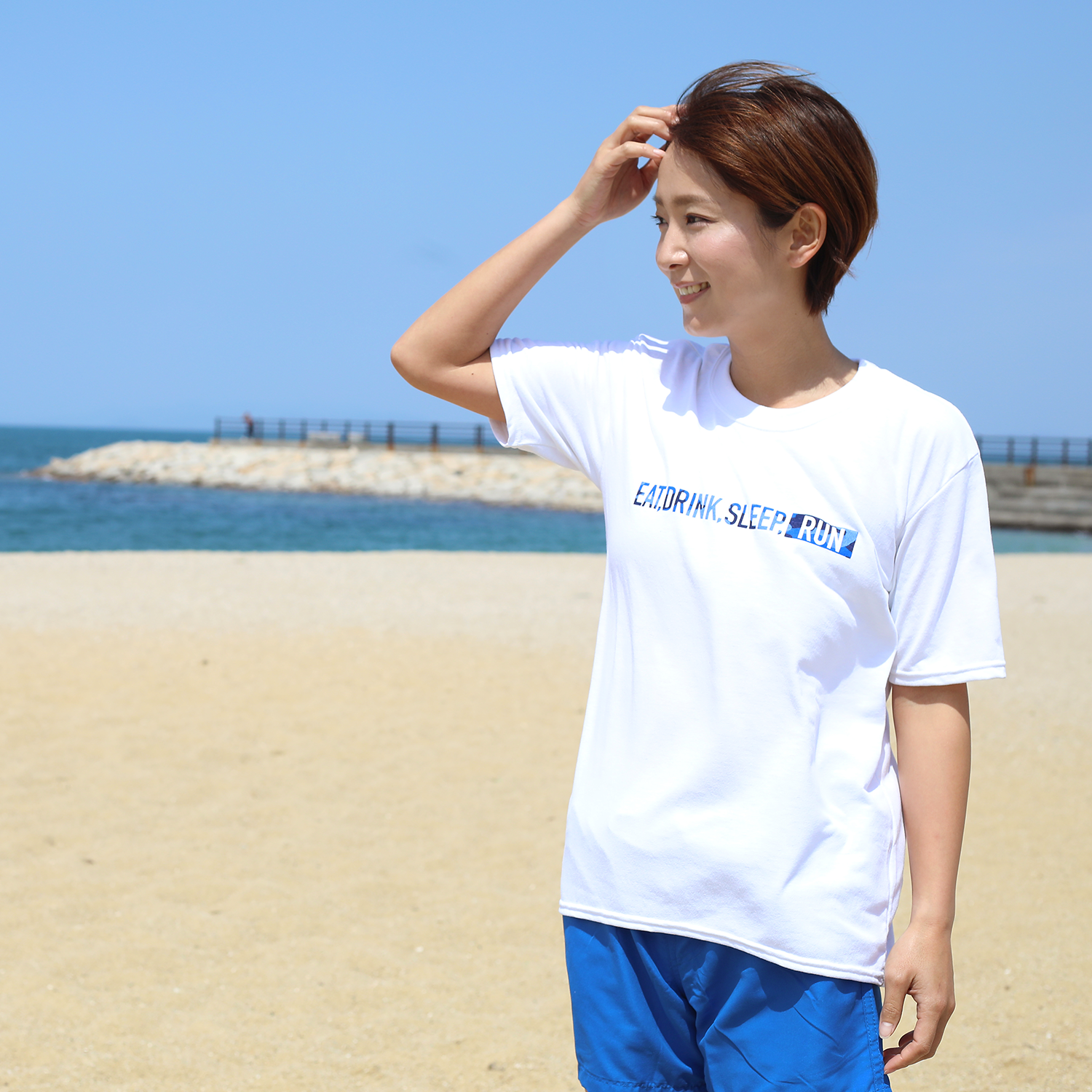 EAT DRINK SLEEP RUN / STREET Tee (BLUE Camo/White）