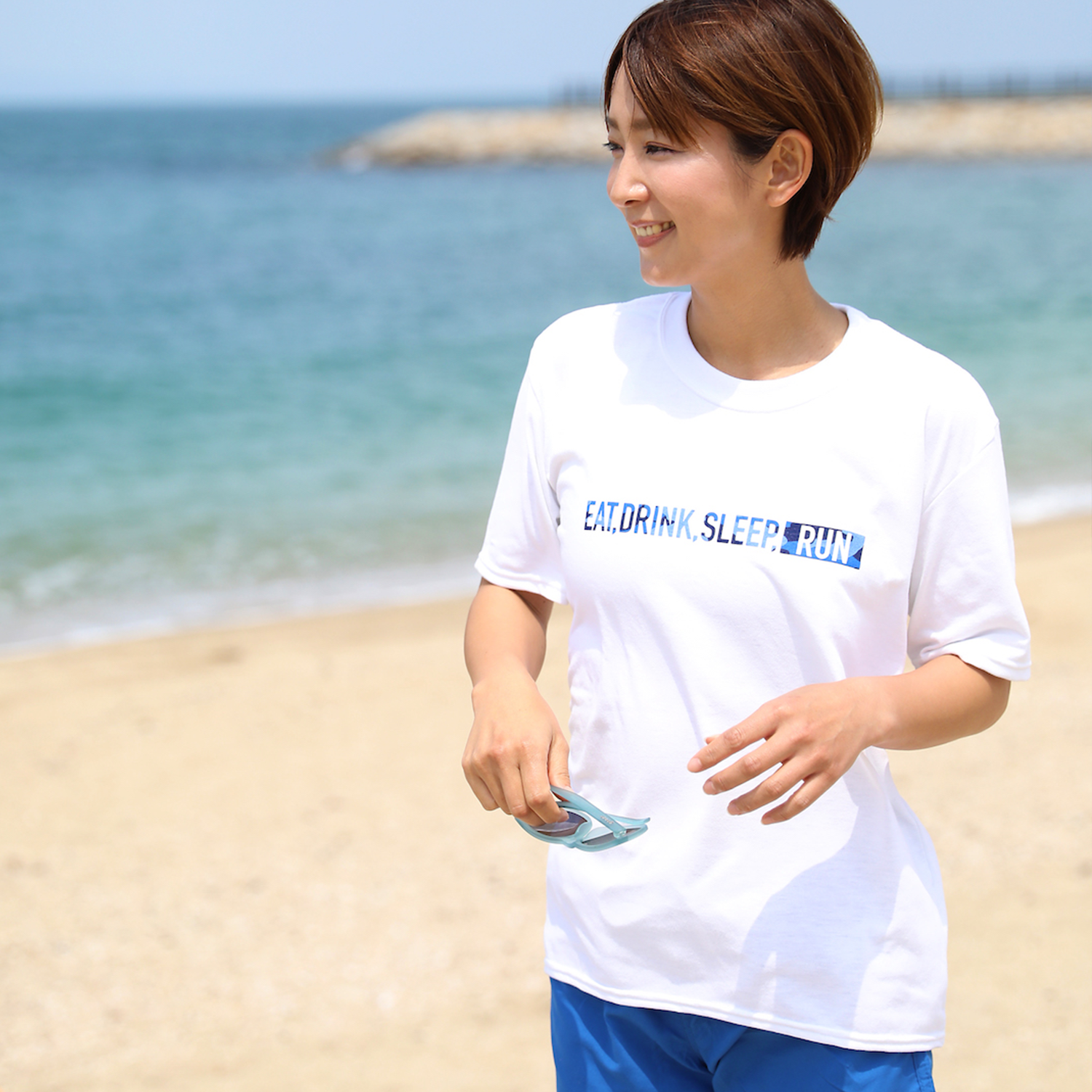 EAT DRINK SLEEP RUN / STREET Tee (BLUE Camo/White）