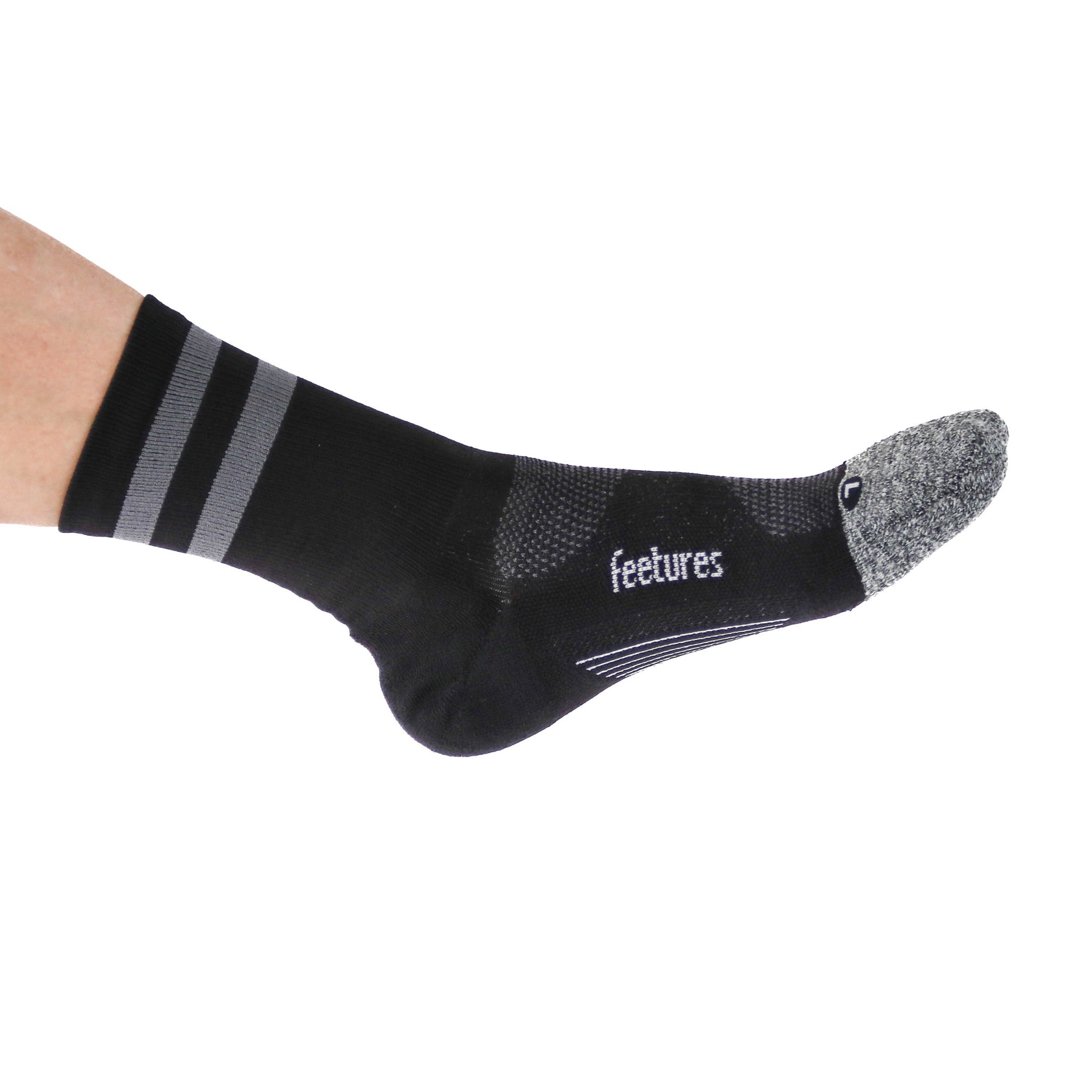 Feetures｜ELITE LIGHT CUSHION MINI CREW (Black Gray High Top Stripe)