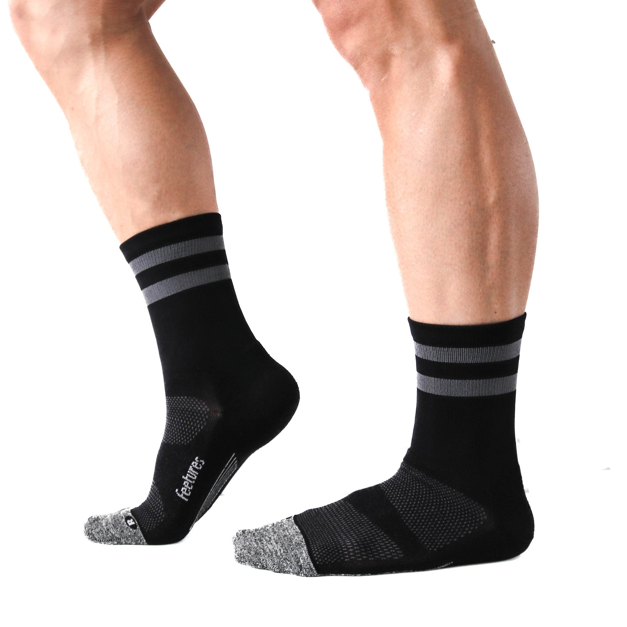 Feetures｜ELITE LIGHT CUSHION MINI CREW (Black Gray High Top Stripe)